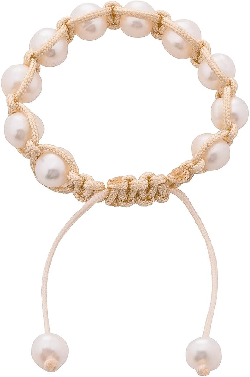 Peach Freshwater Pearl Friendship Bead Bracelet with Beige Cord Gift for Girls