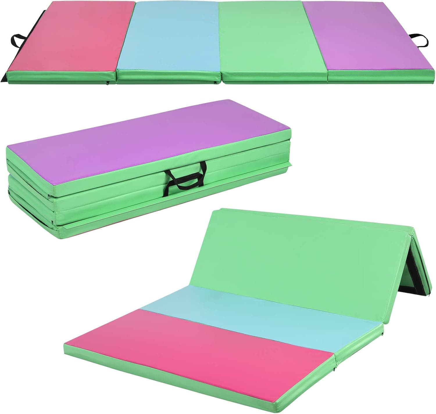 Giantex Gymnastics Mat 6'x 4' Anti-Tear 4-Fold Exercise Floor Mats W/Handles,Hook and Loop Fastener,Portable Folding Tumbling Mat Lightweight Gymnastics Panel Mat for Yoga, Aerobics, Workout