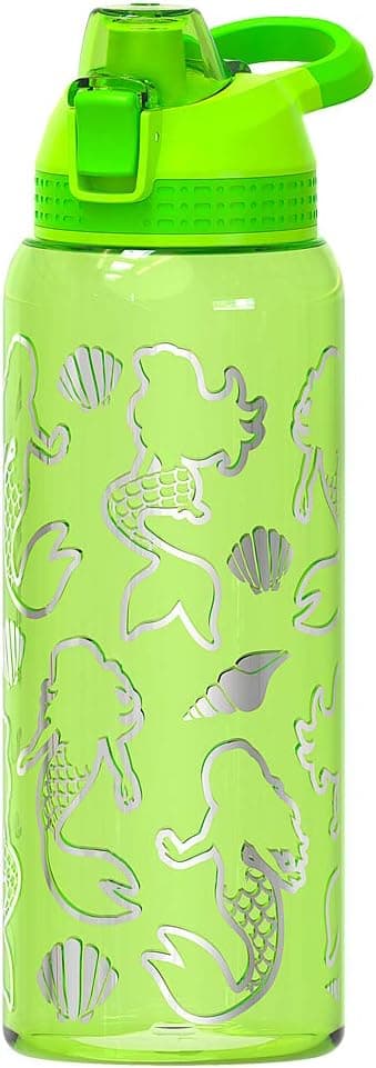 Glitter Water Bottle for Women Teen Girls, BPA FREE Tritan & Leak Proof One Click Open Flip Top & Easy Clean & Soft Carry Handle, 30oz / 900ml (Mermaid)