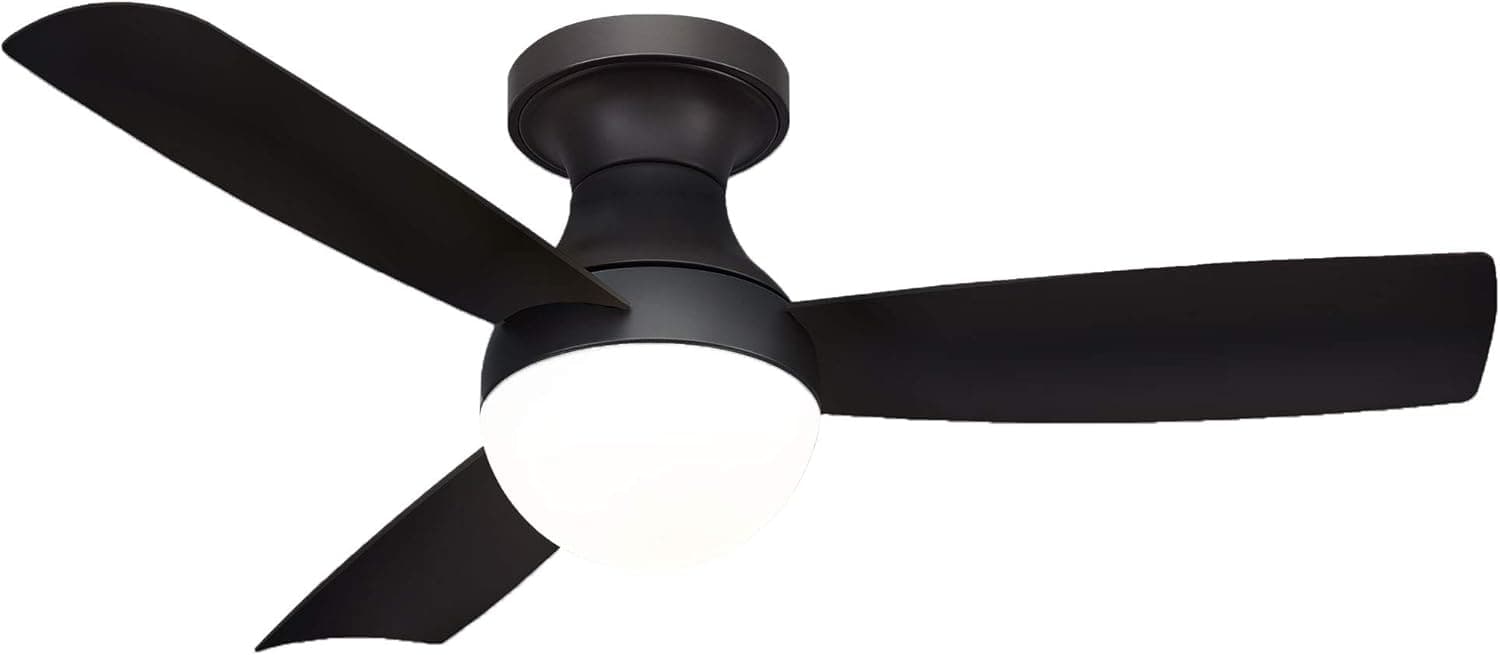 WAC Smart Fans Orb Indoor and Outdoor 3-Blade Flush Mount Ceiling Fan 44in Matte Black with 3000K LED Light Kit and Remote Control works with Alexa and iOS or Android App