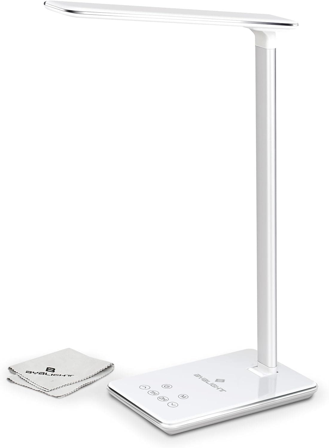 BYB Dimmable LED Desk Lamp Eye-Caring Table Lamp, Flexible Arm, Stepless Dimming Touch Control, 4 Lighting Modes, 1-Hour / 2-Hour Auto Timer, 5V / 2A USB Charging Port, 5W (White)