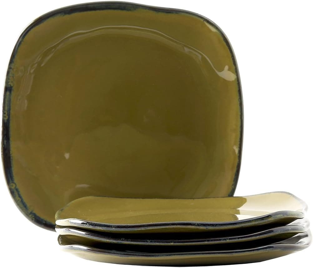 Tuxton Home Artisan Mojave Olive 9" Square Reactive Glaze Salad Plate - Set of 4; Heavy Duty; Chip Resistant; Lead and Cadmium Free; Freezer to Oven Safe up to 500F