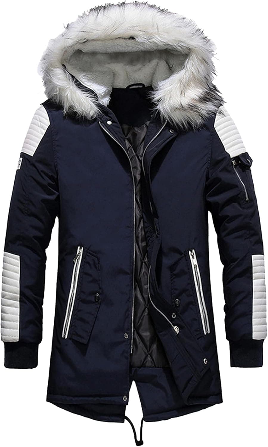 Burband Mens Faux Fur Hooded Puffer Down Parka Coats Thicken Winter Trench Warm Padded Jackets Windproof Windbreakers