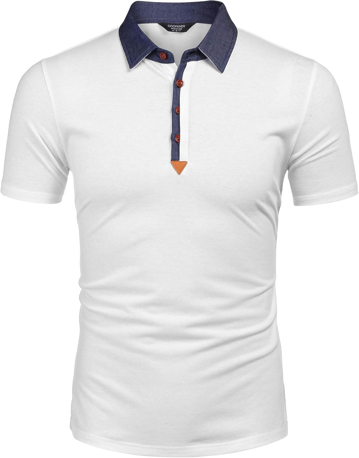 COOFANDY Men's Long Sleeve Polo Shirt Striped Collar Casual Slim Fit Cotton Polo T Shirts (04-White, Medium)