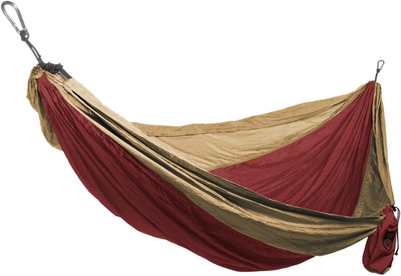 Grand Trunk Double Parachute Printed Nylon Hammock: Portable with Carabiners and Hanging Kit - Perfect for Outdoor Adventures, Backpacking, and Festivals, Crimson/Khaki