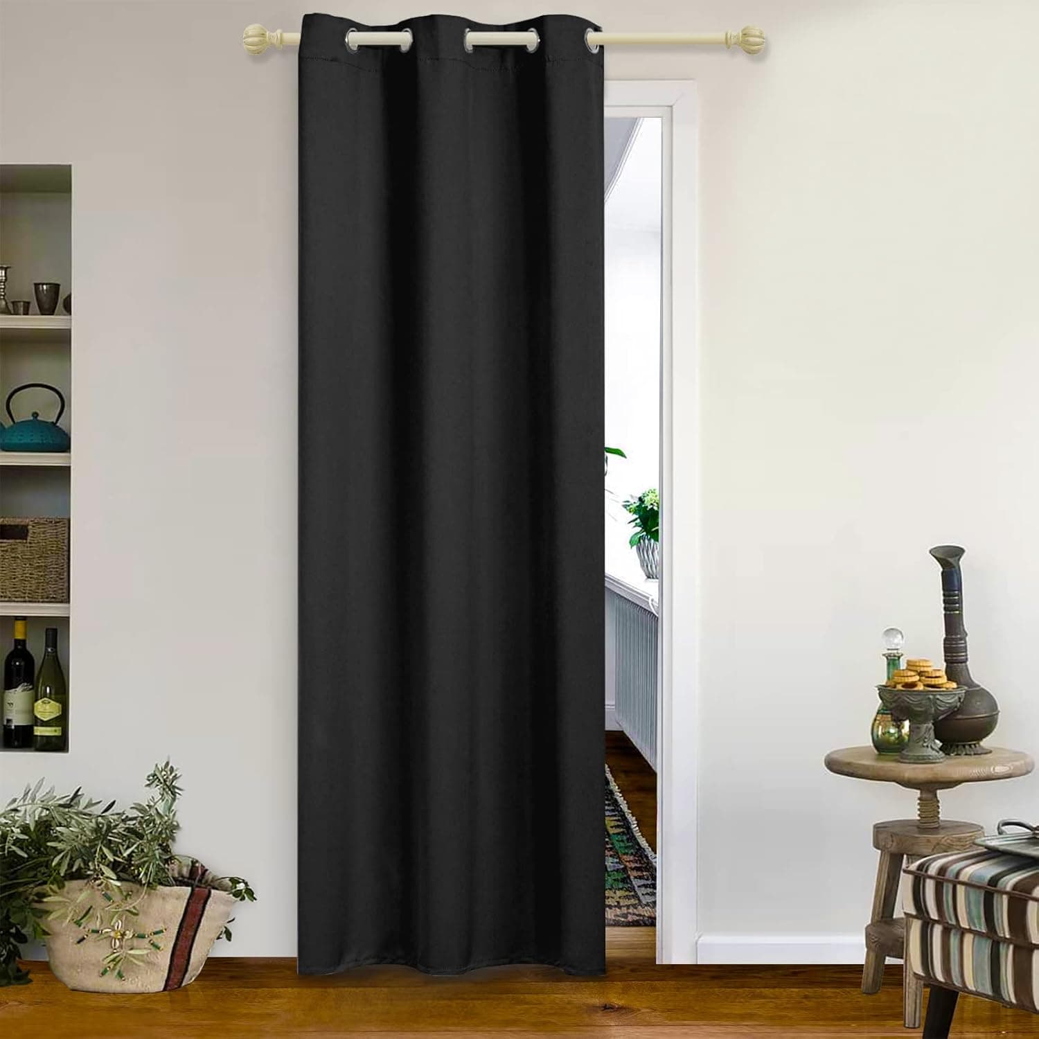 MYSKY HOME Solid Black Door Curtain for Doorway Privacy Blackout Closet Curtain for Bedroom Grommet Thermal Insulated Room Darkening Window Drape for Living Room, 1 Curtain Panel, 42 x 84 Inch, Black