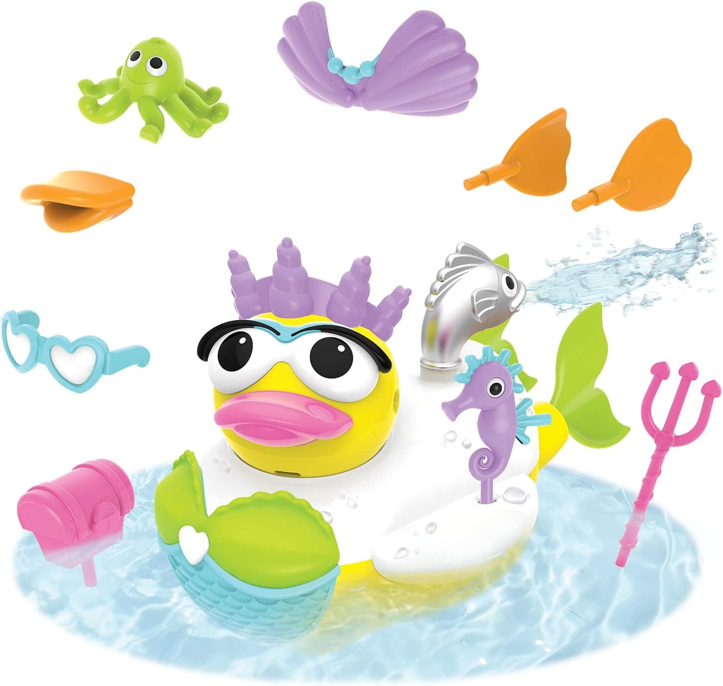 Yookidoo Jet Duck Mermaid Bath Toy with Powered Water Shooter - Sensory Development & Bath Time Fun for Kids - Battery Operated Bath Toy with 15 Pieces - Ages 2+