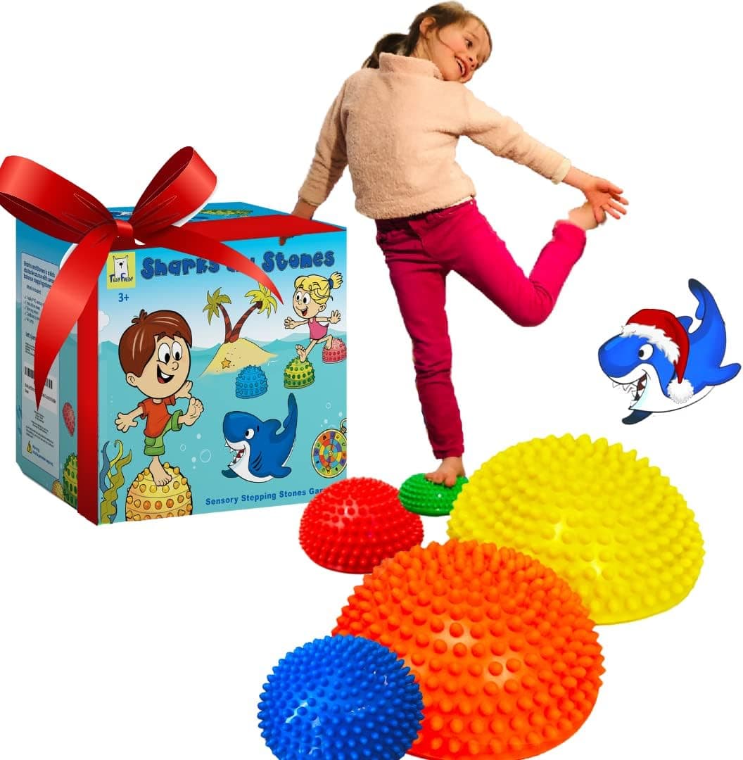 Sensory Stepping Stones for Kids Sharks and Stones coordination Game for Toddlers-Indoor Obstacle Course for Kids, Sensory Pods for Gross Motor issues,Balancing stones , Sensory Toy for kids 3-8