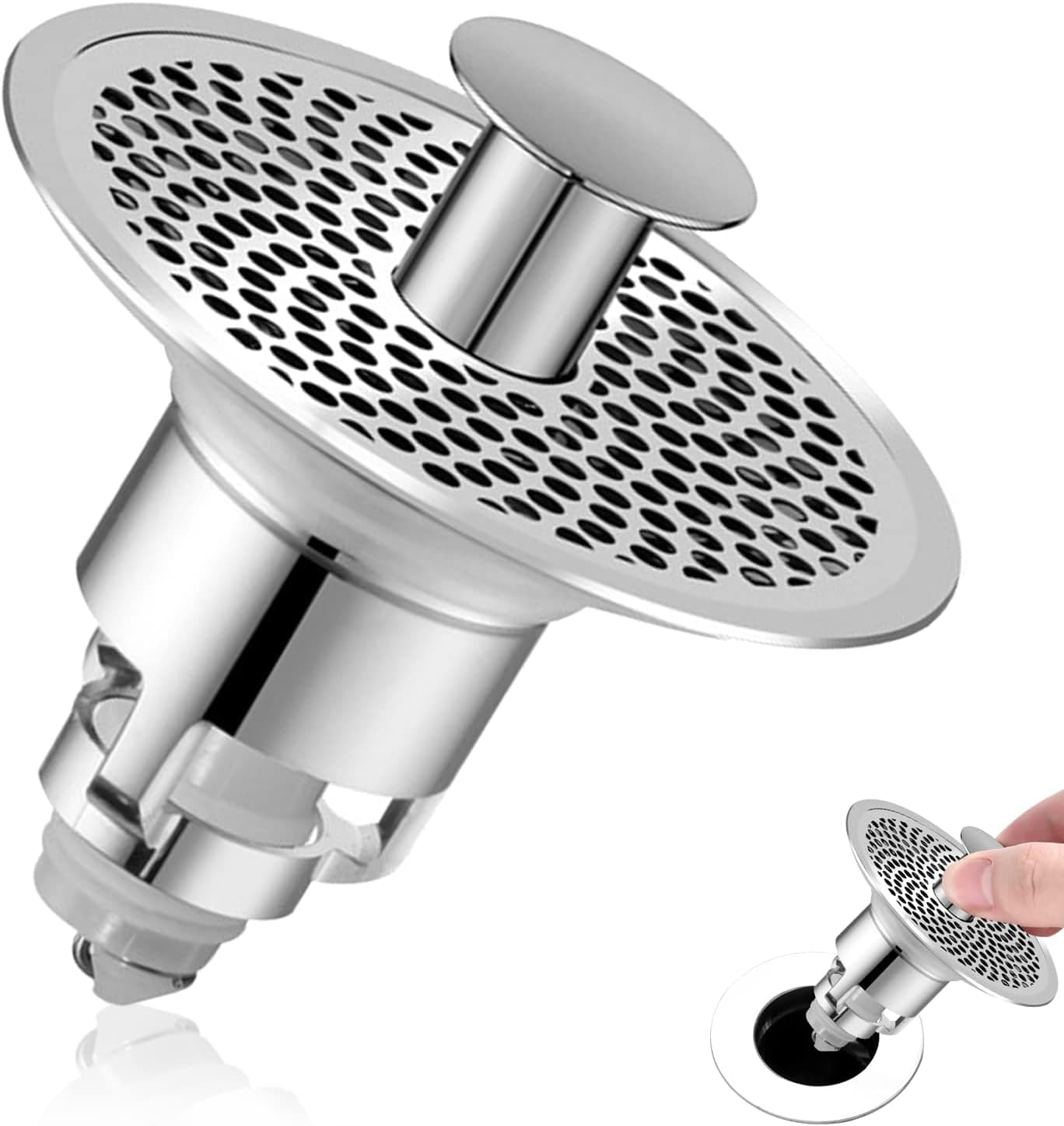 SetSail Bathroom Sink Stopper, Bounce Wash Basin Drain Stopper No Overflow with Hair Catcher Anti Clogging Bathroom Sink Strainer for 1.18 "- 1.5" Basin Bathtub Drain Holes, Silver