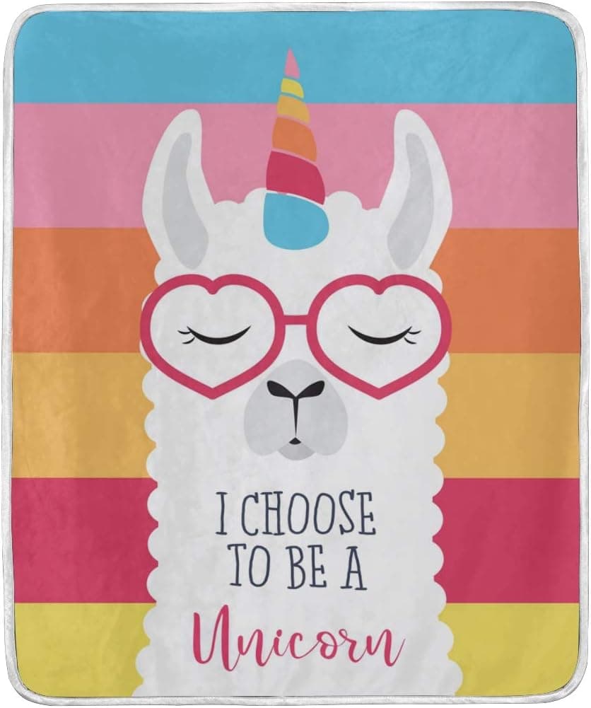 SUABO Unicorn Blanket for Kids Cute Fluffy Llama Rainbow Throw for Boys Girls Warm Cozy Bed Couch Lightweight Blankets Polyester Microfiber 50" W x 60" L