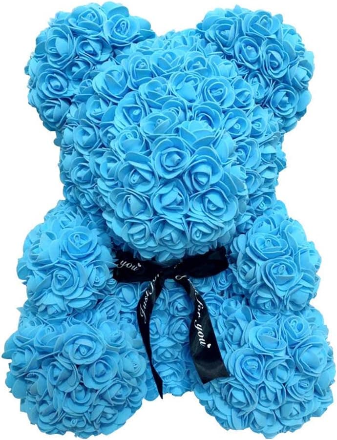Homentum Rose Bear Teddy Forever Artificial Flowers are The Best Gifts for Valentine's Day, Anniversaries, Birthdays, Weddings (Large, Blue)