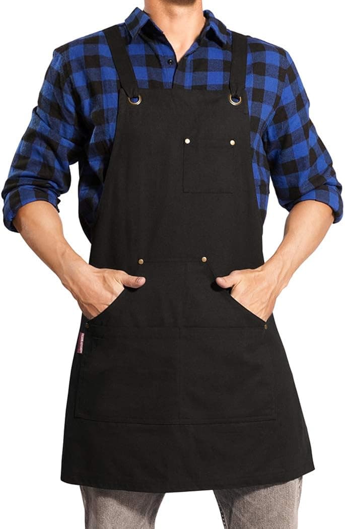 UNISI Chef Works Apron With Tool Pockets Cross Back Long Straps Waterproof Apron for Kitchen