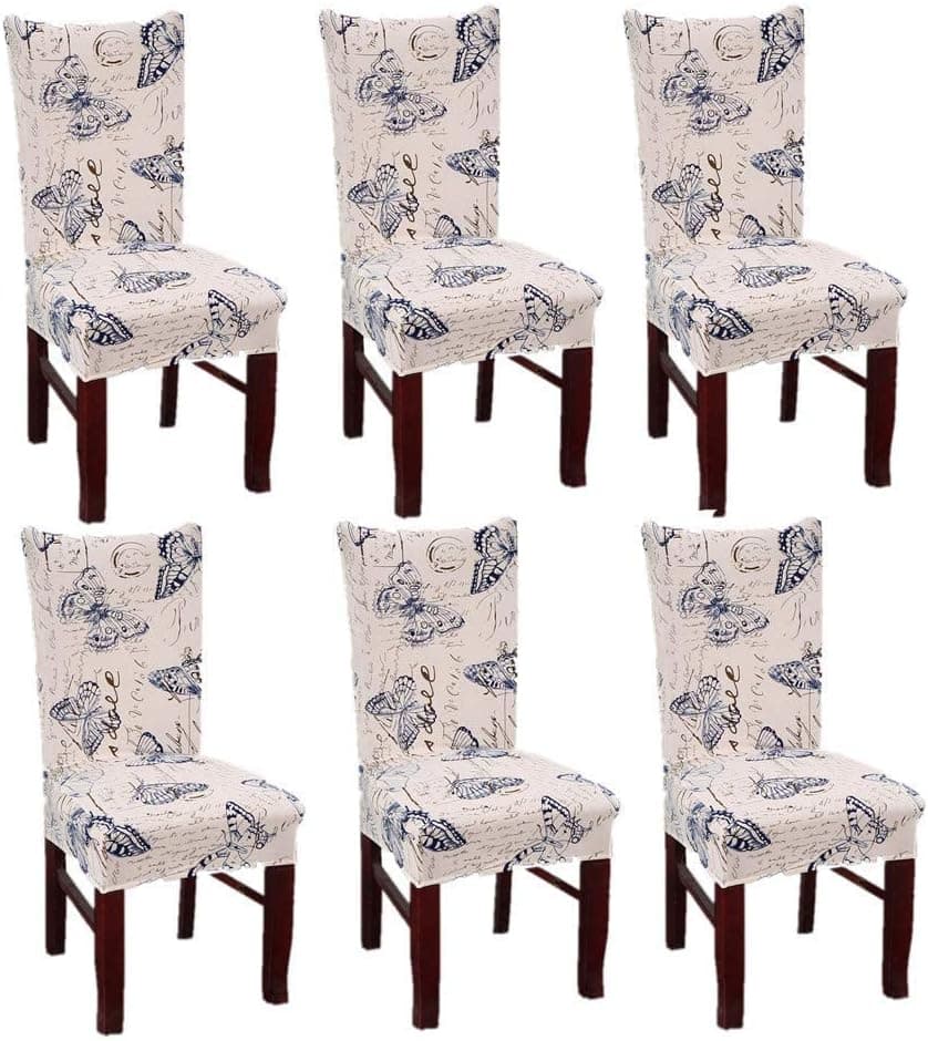 SUBCLUSTER 6 Pcs/Set Soft Stretchable Dining Chair Covers with Printed Floral Patterns,Spandex Banquet Chair Seat Protector Slipcovers for Holiday Home Party, Hotel, Wedding Ceremony (Style 7)