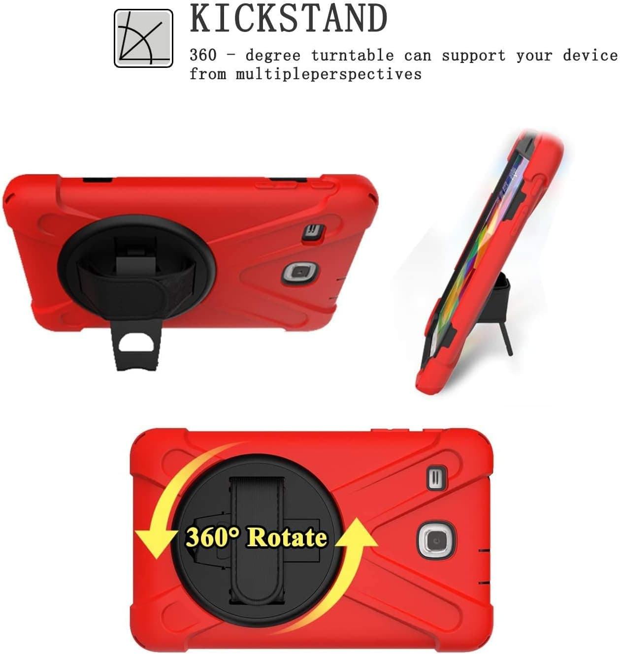 Samsung Tab E 8.0 Case T377 with Strap | TSQ Samsung Tab E 8.0 Case Drop Proof Durable | Rugged Protective Case w/Rotatable Stand Hand Strap Shoulder Strap for Samsung Galaxy Tab E 8 Inch 2016, Red