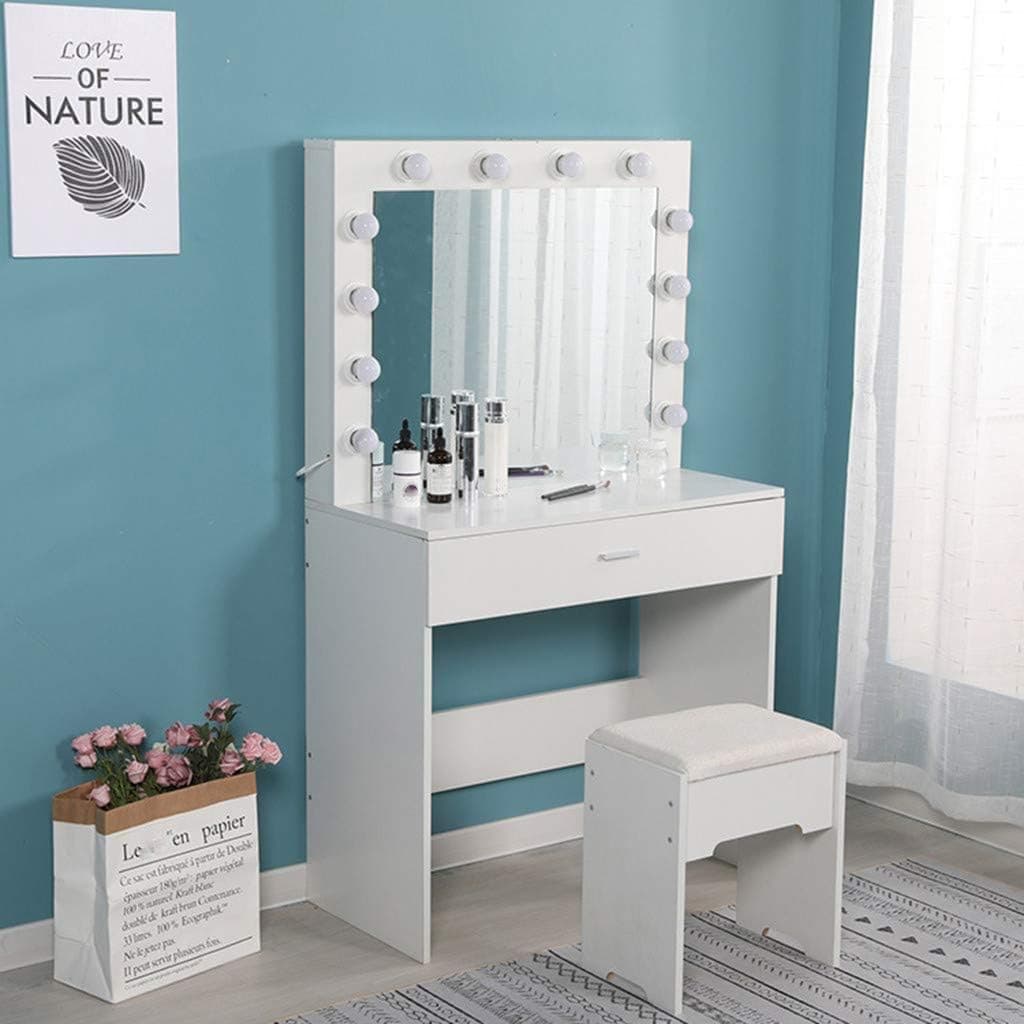 Large Vanity Makeup Mirror with Lights, Makeup Vanity Dressing Table Dresser Desk with Large Drawer, Detachable 10X Magnification Hollywood Mirror, Sent from USA (White)