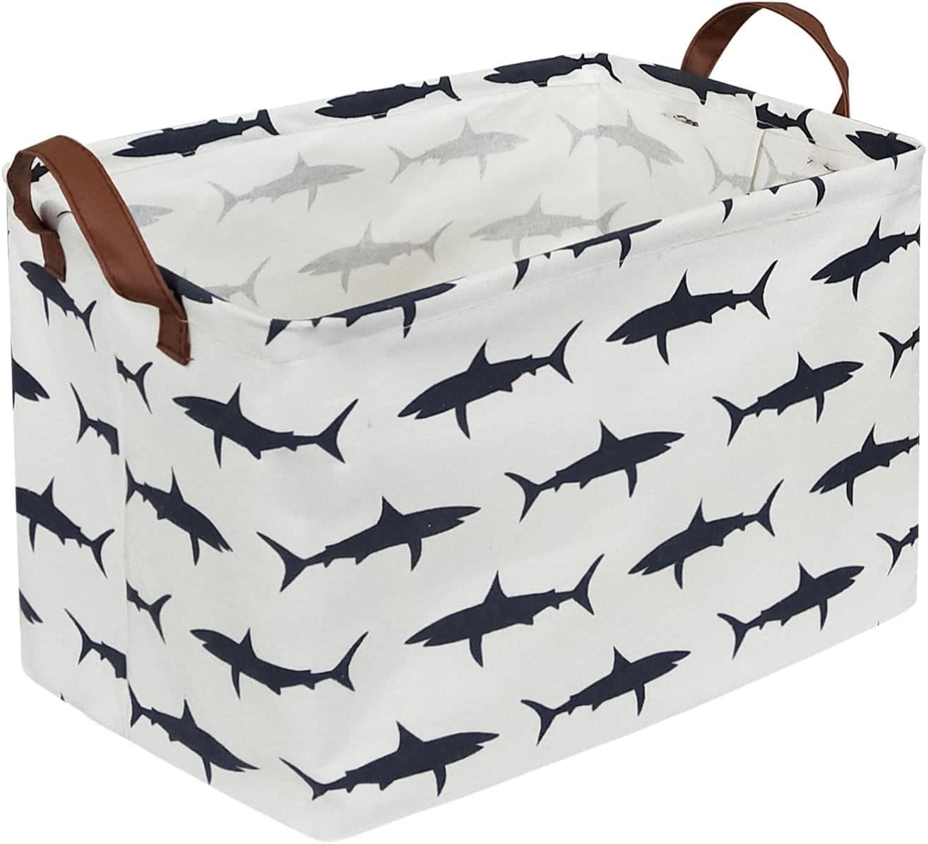 Sanjiaofen Rectangular Canvas Storage Bins,Waterproof Storage Basket,Collapsible Toy Organizer Bin with Handles for Clothes Storage, Kid's Toy Box,Book Bag (Sharks)