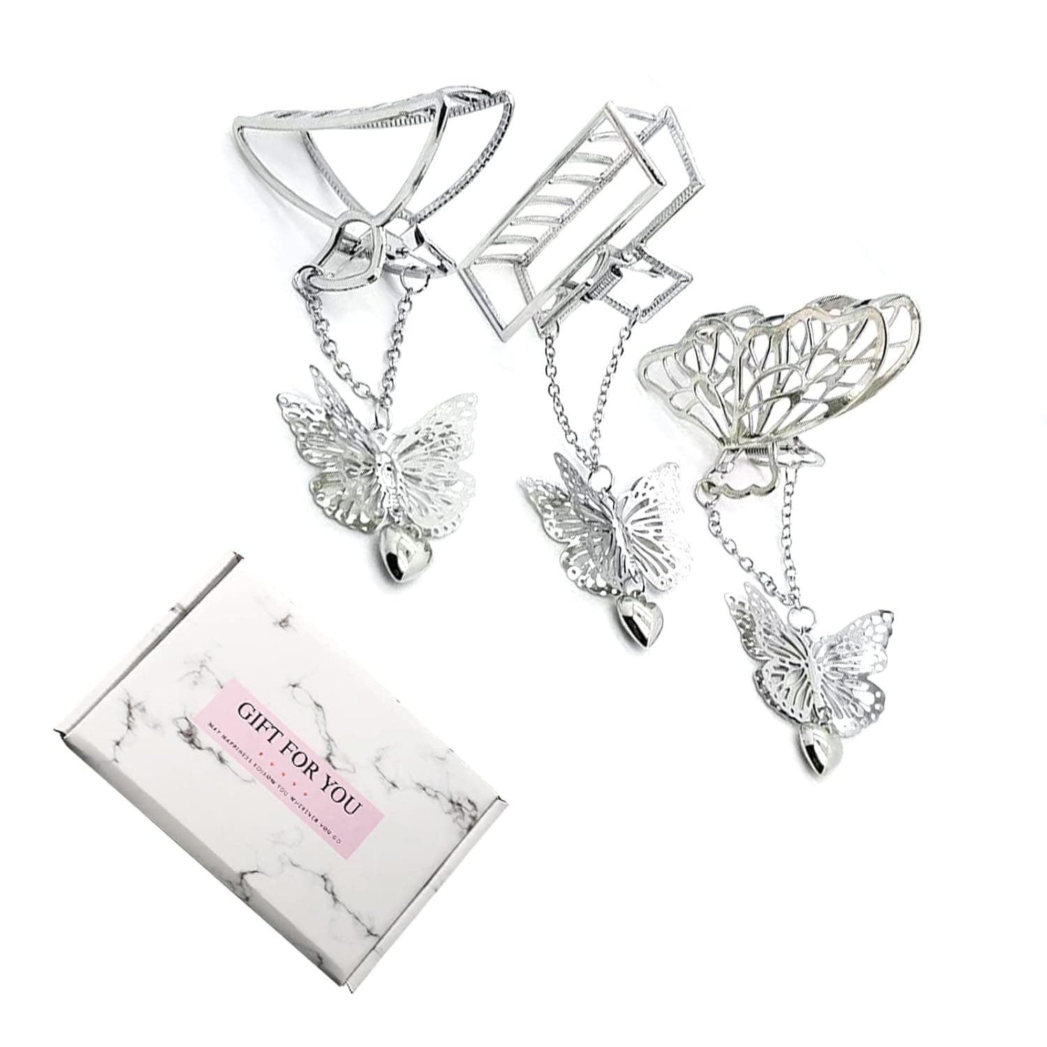 3 Packs Hair Clips,Large Metal Hair Claw Clips, Hollow Non-slip Butterfly Pendant Hair Catch Jaw Clamp Hair Accessories for Women,Butterfly(Silver)