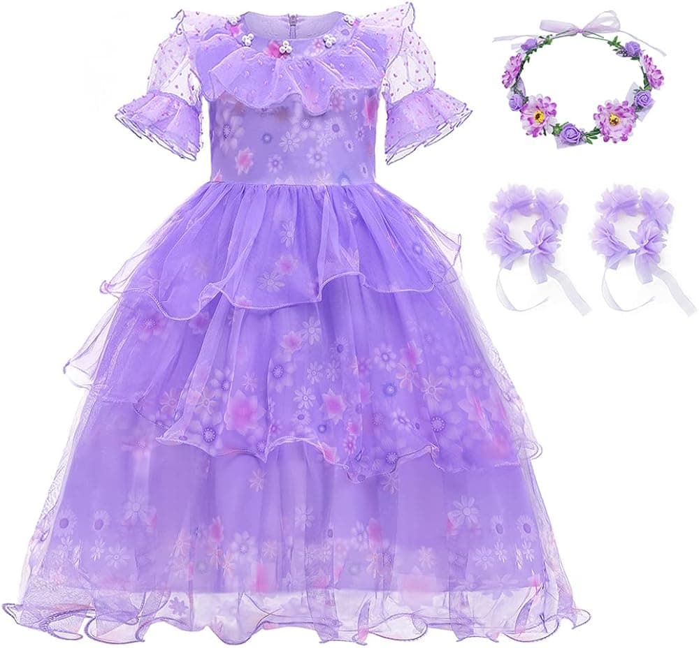 CCJRLM Encanto dress Mirabel dress encanto,Isabella encanto costume for girls Cosplay Dress Up With Glasses Earrings