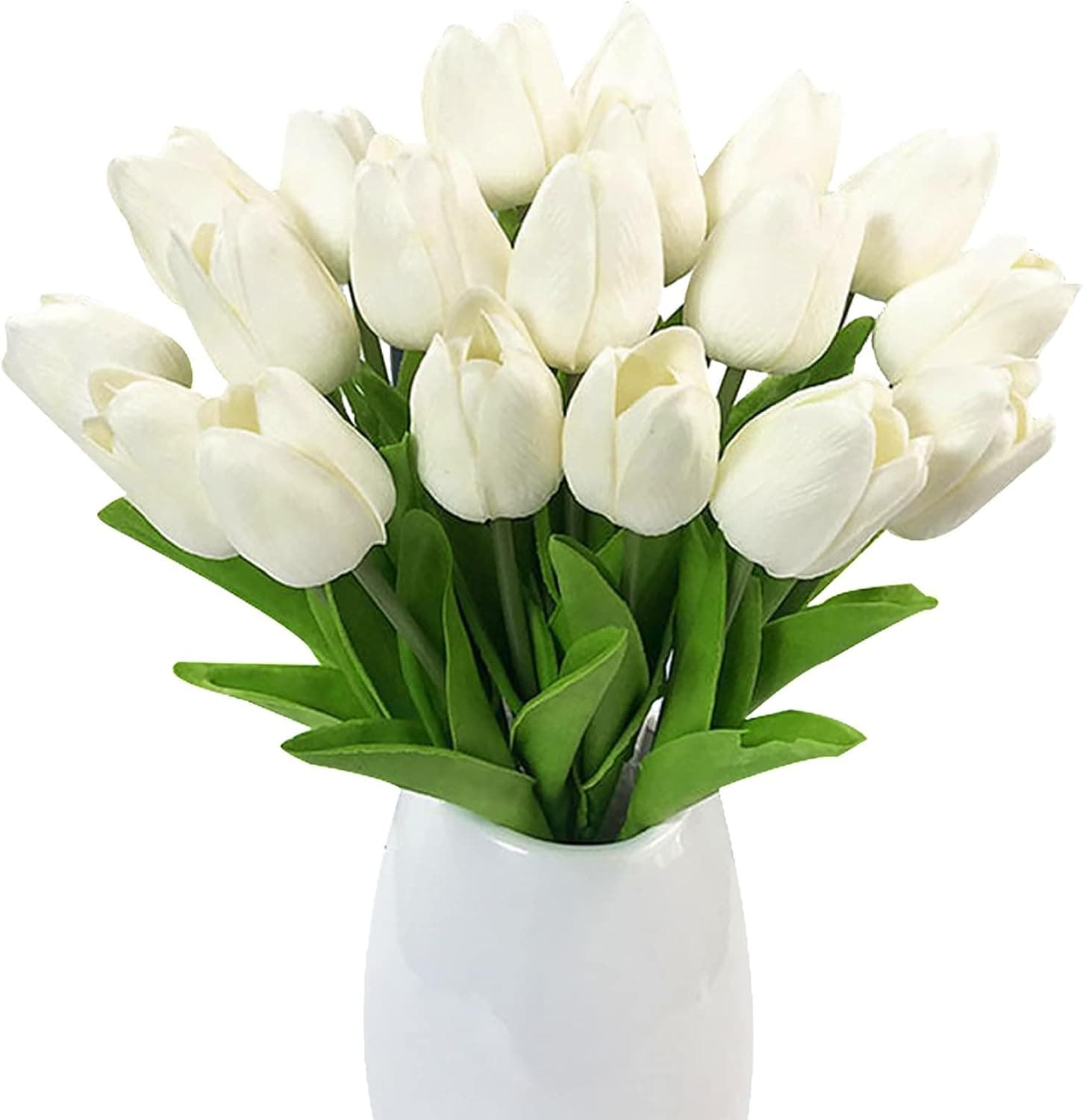 20 Pcs White Artificial Tulips Flowers Real Touch Tulips Bouquets for Wedding Bouquets Party Home Flowers Decoration