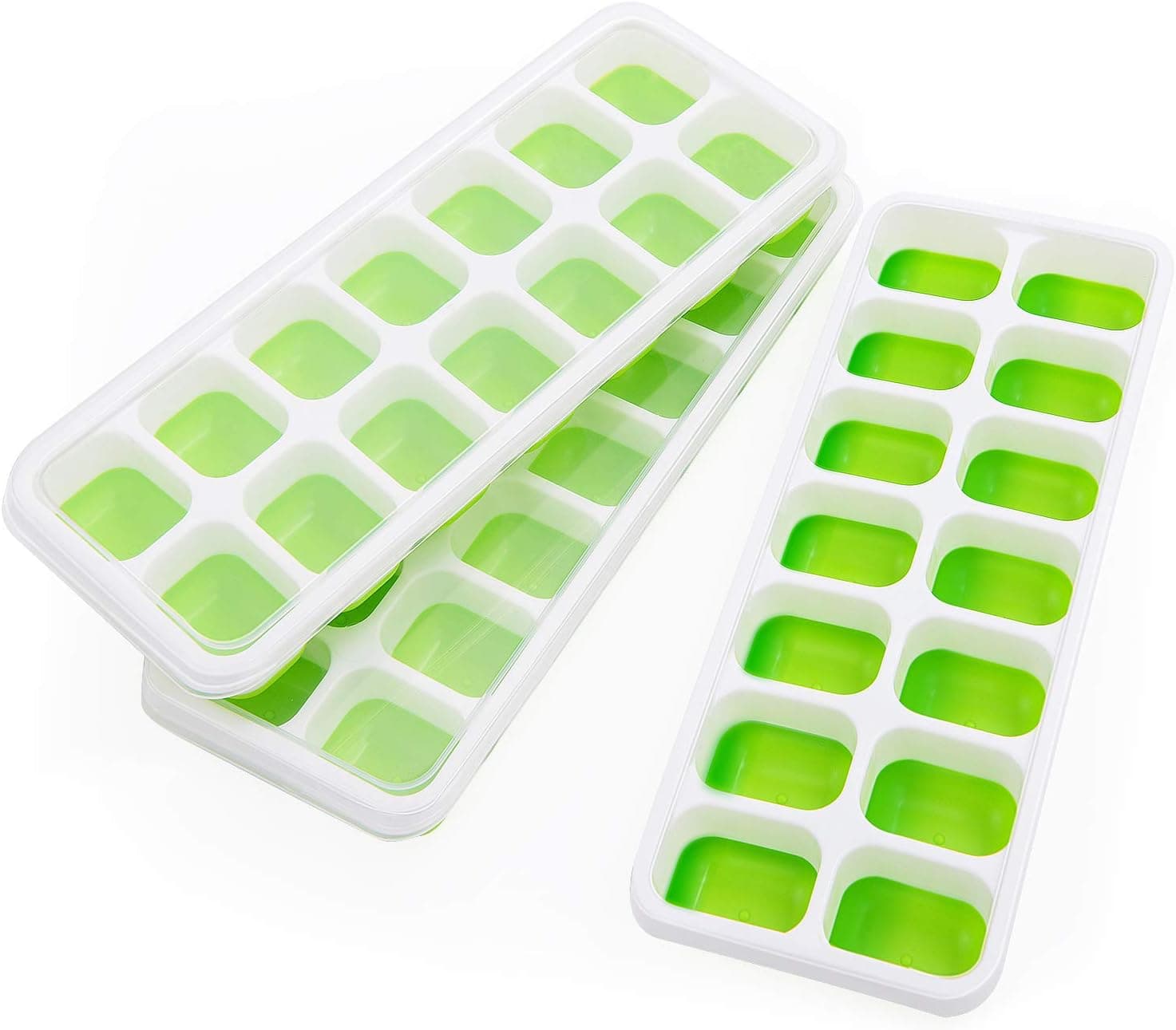 Ice Cube Trays, Ice Trays of 3 Pack Silicone Ice Cube Tray Flexible with Removable Lid Small Easy Release Ice Cube Trays for Freezer/Beverages/Baby Food/Chocolate Stackable and Dishwasher Safe(Green)