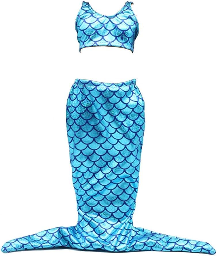 Popuid 18 Inch Doll Mermaid Costume Outfit Set for American Girl Doll Sparkly Mermaid Tail Swimsuit Princess Clothes (Blue)