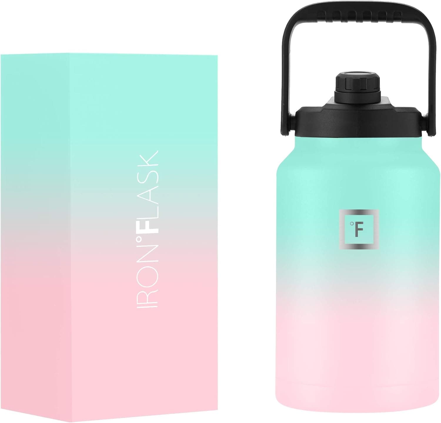 IRON °FLASK Sports Water Bottle - 128 Oz/One Gallon,1 Lid, Vacuum Insulated Stainless Steel, Hot Cold, Double Walled, Thermo Mug, Metal Canteen Jug Growler (Bubble Gum)