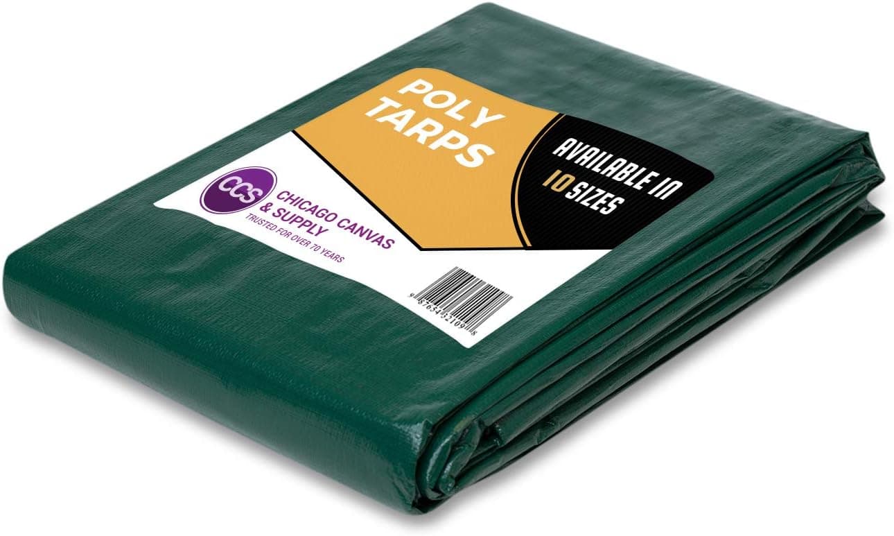 CCS CHICAGO CANVAS & SUPPLY Heavy Duty Waterproof, Rustproof Grommets, Industrial & Commercial Use Poly Tarp, Green Silver, 12 by 20 Feet