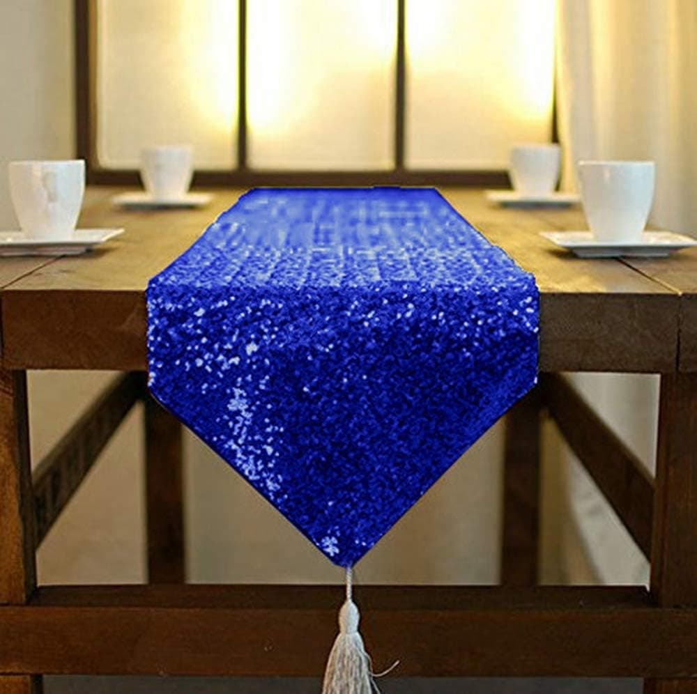 ShinyBeauty 12x72-Inch-Royal Blue-Sequin Table Runner with Tassel for Dining Decoration-Sequin Dresser Scarves for Wedding Event