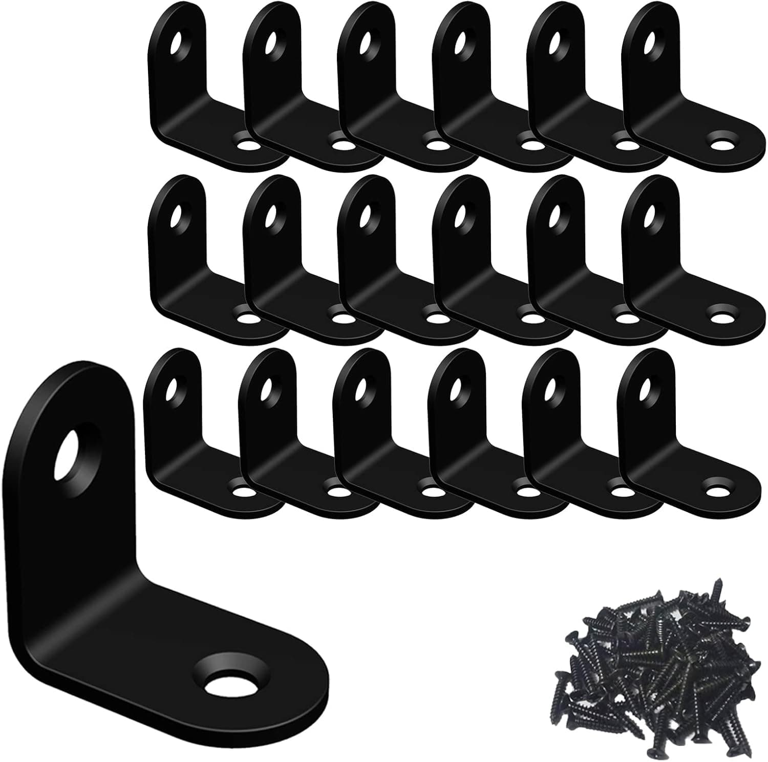 Stainless Steel Brackets,Heavy Duty Corner Brace, L Bracket, Corner Bracket,Black Small Angle Brackets, Metal Iron Braces Brackets for Wood 18pcs(1x1x0.63x0.07)