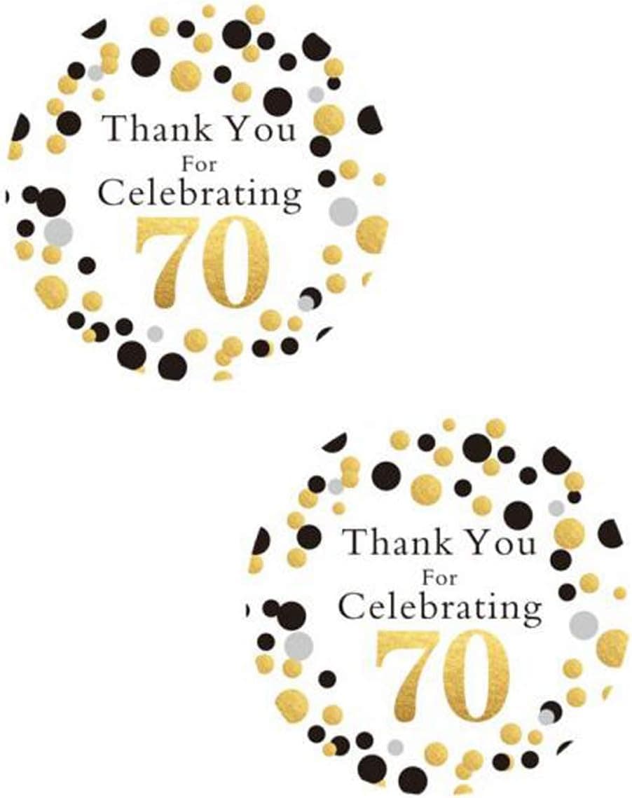 QAMY Liphontcta 50 Pack of 70th Birthday Thank You Stickers 2" Round Happy Birthday Party Favors Stickers Anniversary Stickers