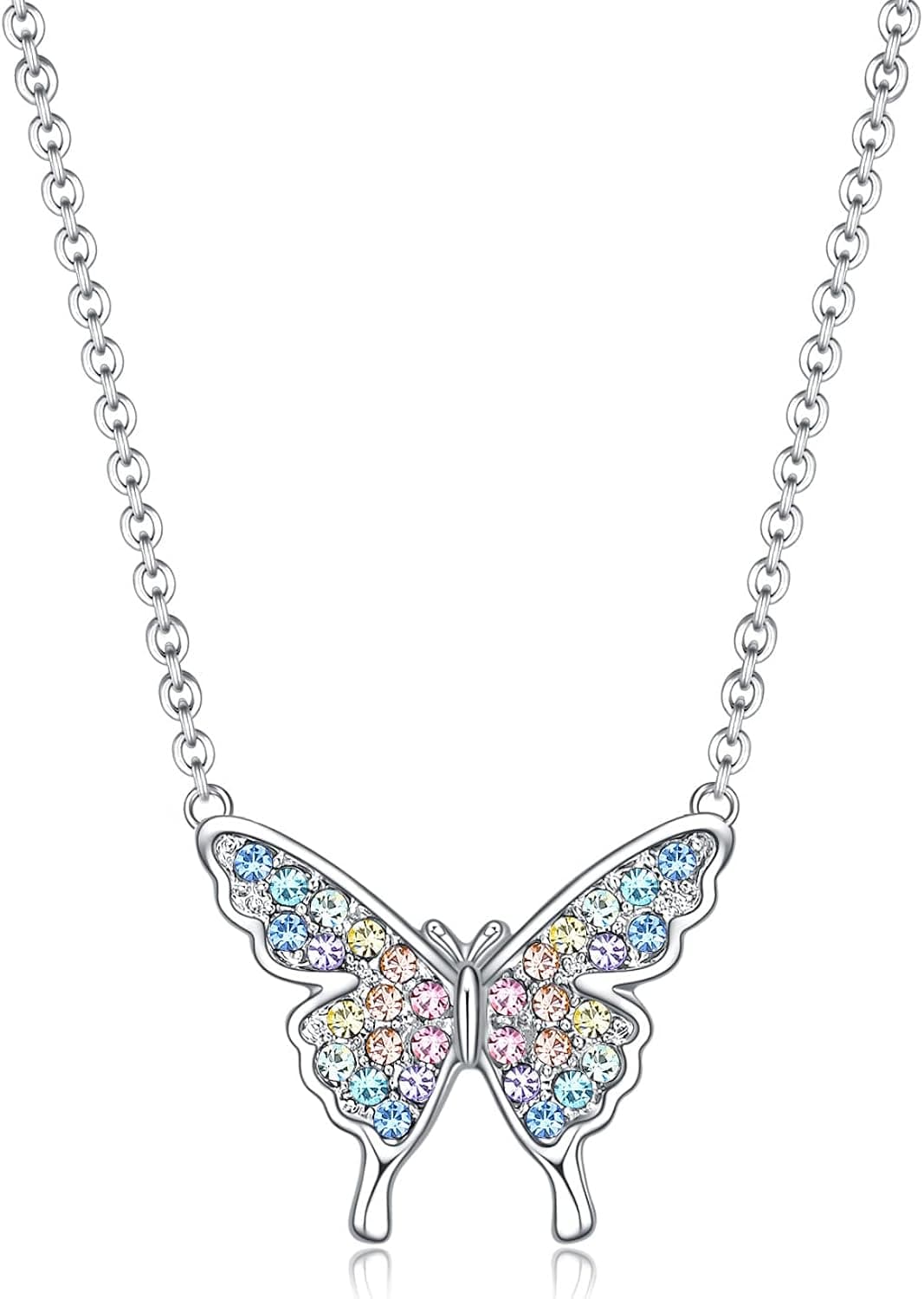 luomart Dainty Rainbow Butterfly Necklace Gifts for Girls Women,Dragonfly Bee Pendant Necklaces Jewelry Gift for Sister Mom Friends