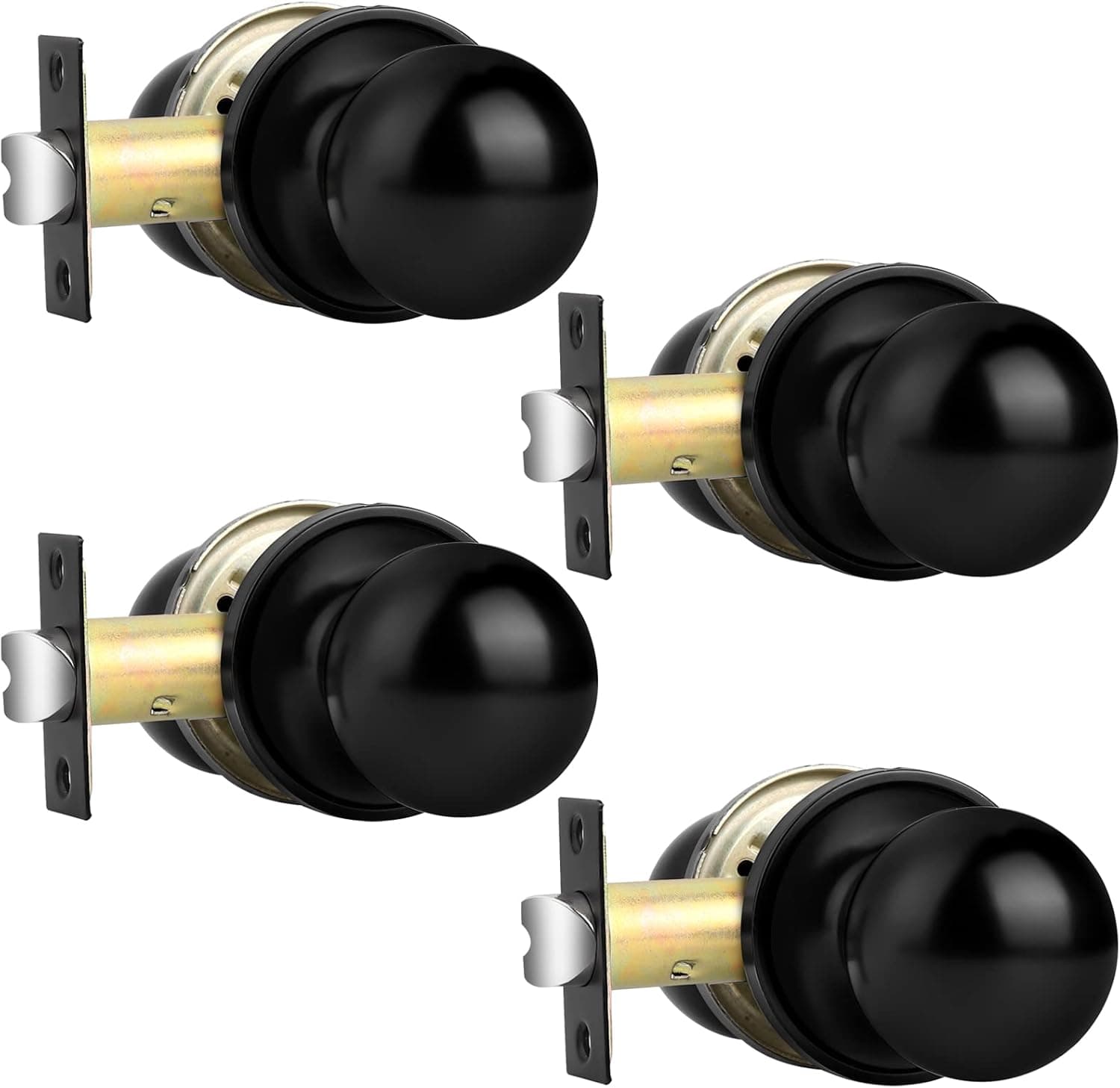 Probrico Hall/Closet Door Knobs Matte Black Passage Door Knobs, Round Interior Keyless Non-Locking Door Handles,4 Pack
