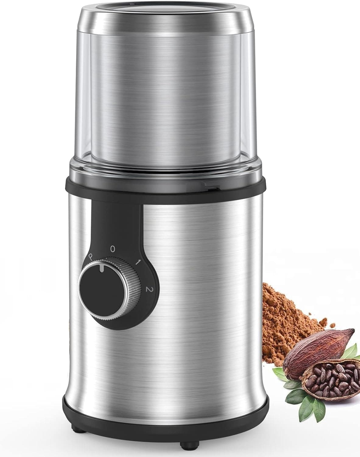 Spice Grinder Electric w/1 Removable Bowl, Stainless Steel Coffee Grinder for Beans, Spices, Herbs, Seeds, 300W Powerful Silver CG-9430A CG-9430A
