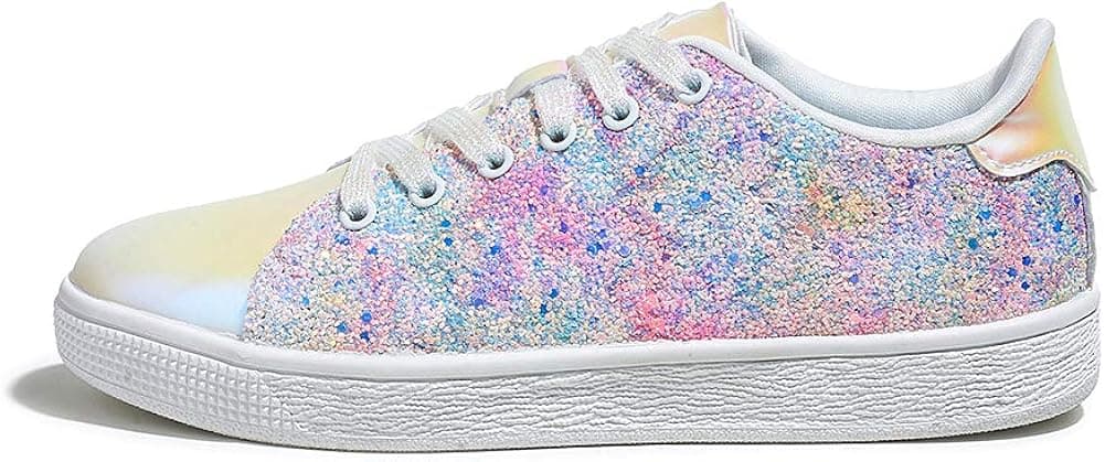 LUCKY STEP Glitter Sneakers Lace up | Fashion Sneakers | Sparkly Shoes for Women