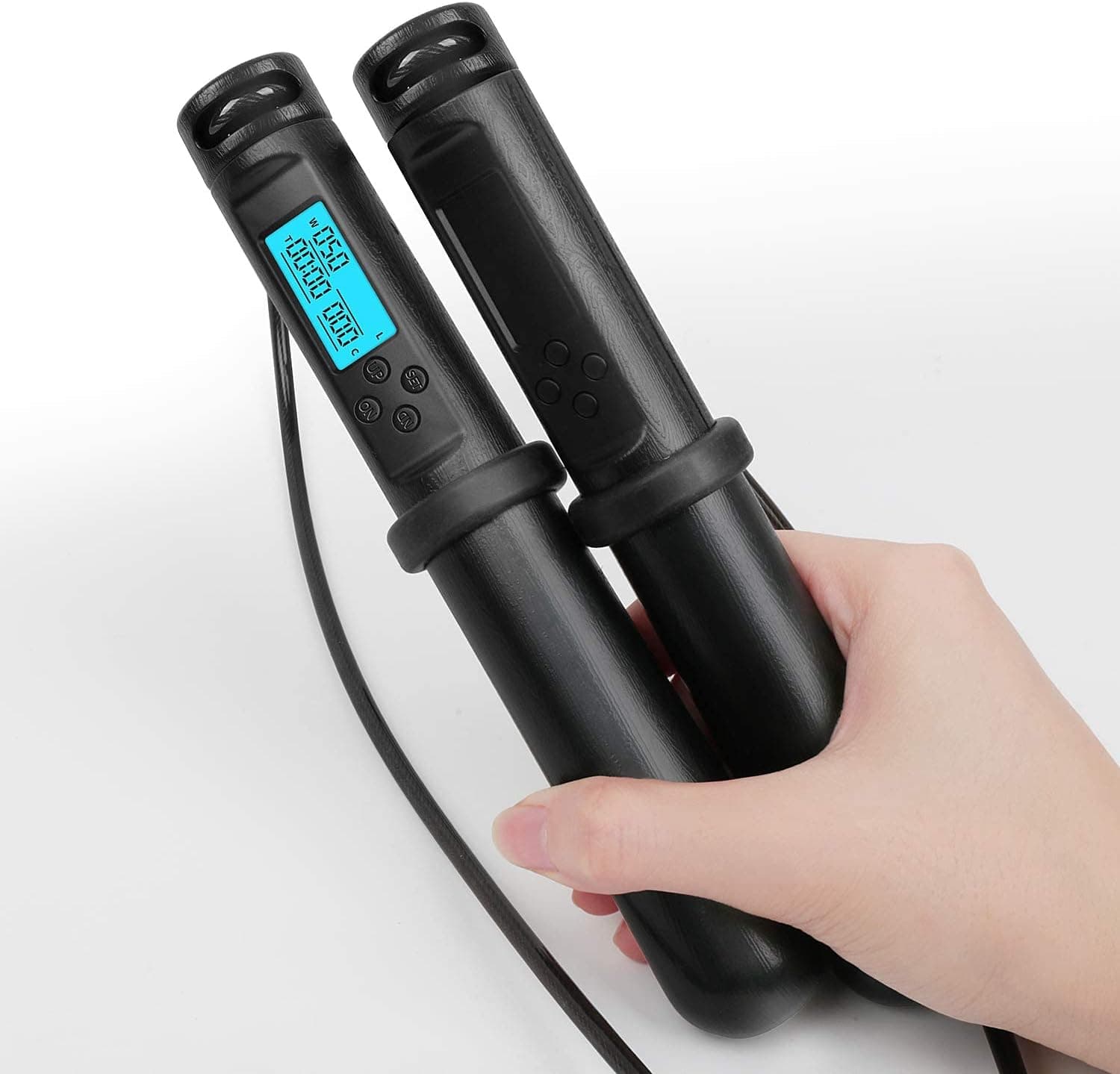 Smart Jump Rope, Fitness Skipping Rope with Digital Counter for Kids Women Men Adjustable, Weighted Jump Rope Calories Time Setting (Black)