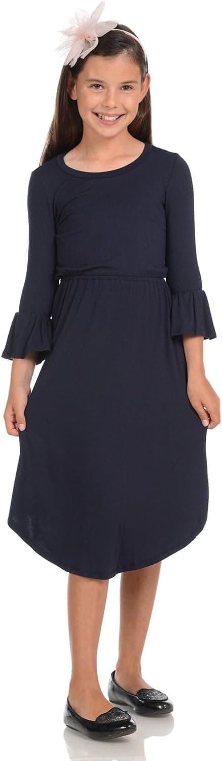 Pastel by Vivienne Honey Vanilla Girls' Fit and Flare Midi Dress with Bell Sleeve