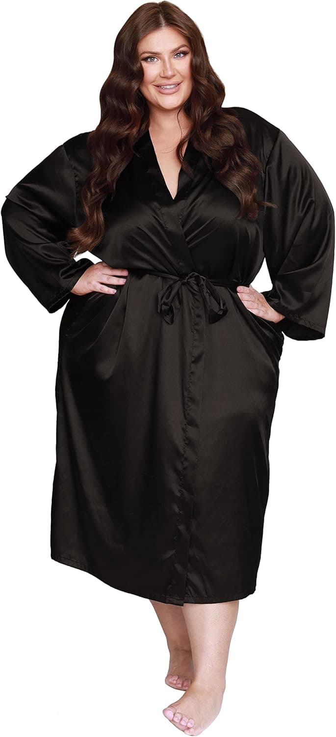 Teemie Women's Plus Size Long Robes Satin Silky Bathrobes Lightweight Kimono Cover Up Sleepwear Bridesmaid Party