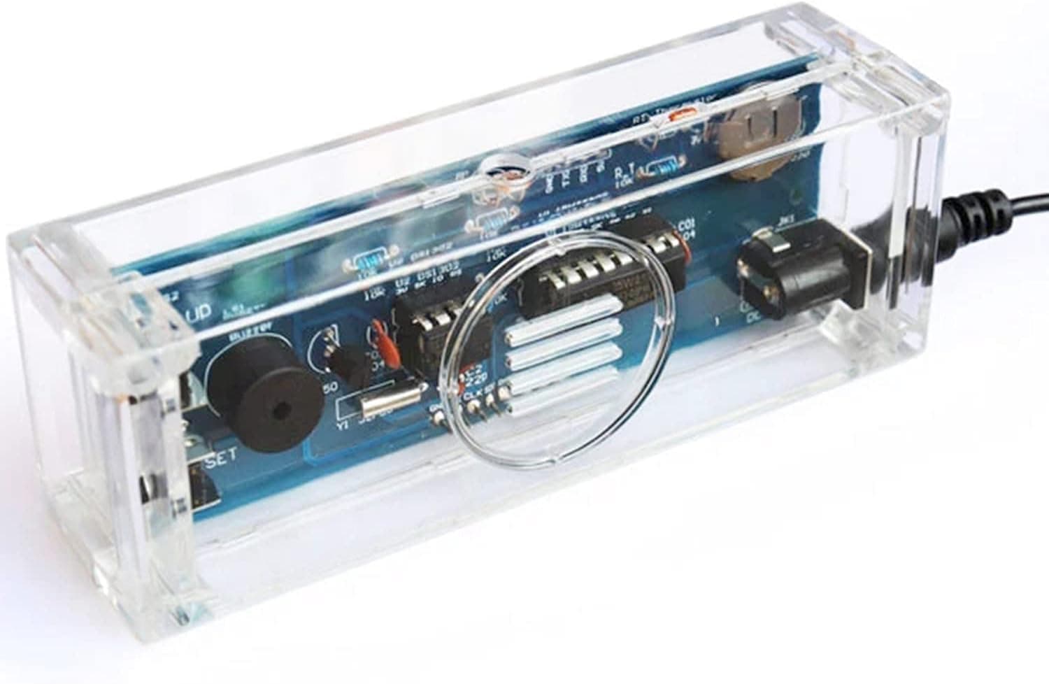 Dingdong Store DIY Electronic Clock kit 4 Digital Tube Multicolor LED time Week Temperature Date Display with Clear case Cover DIY sodering Project (Blue)