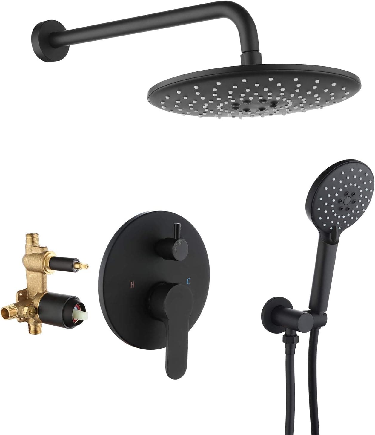 Alltaco Black Shower System with Anti-Scald Valve, Shower Faucet Set with 10-inch Shower Head and Handheld Sprayer, Classical Shower Set for Bathroom, High Pressure, Wall Mounted