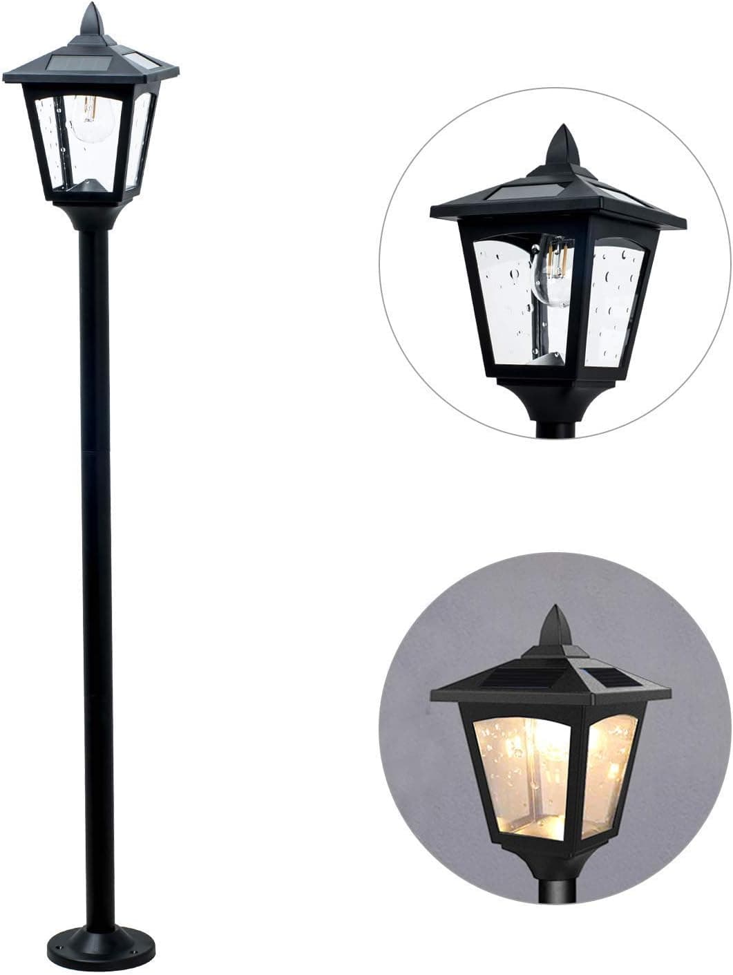 42inches Mini Street Vintage Lamp Post Solar Lamp Garden Outdoor Light Lawn - Adjustable (Clear)