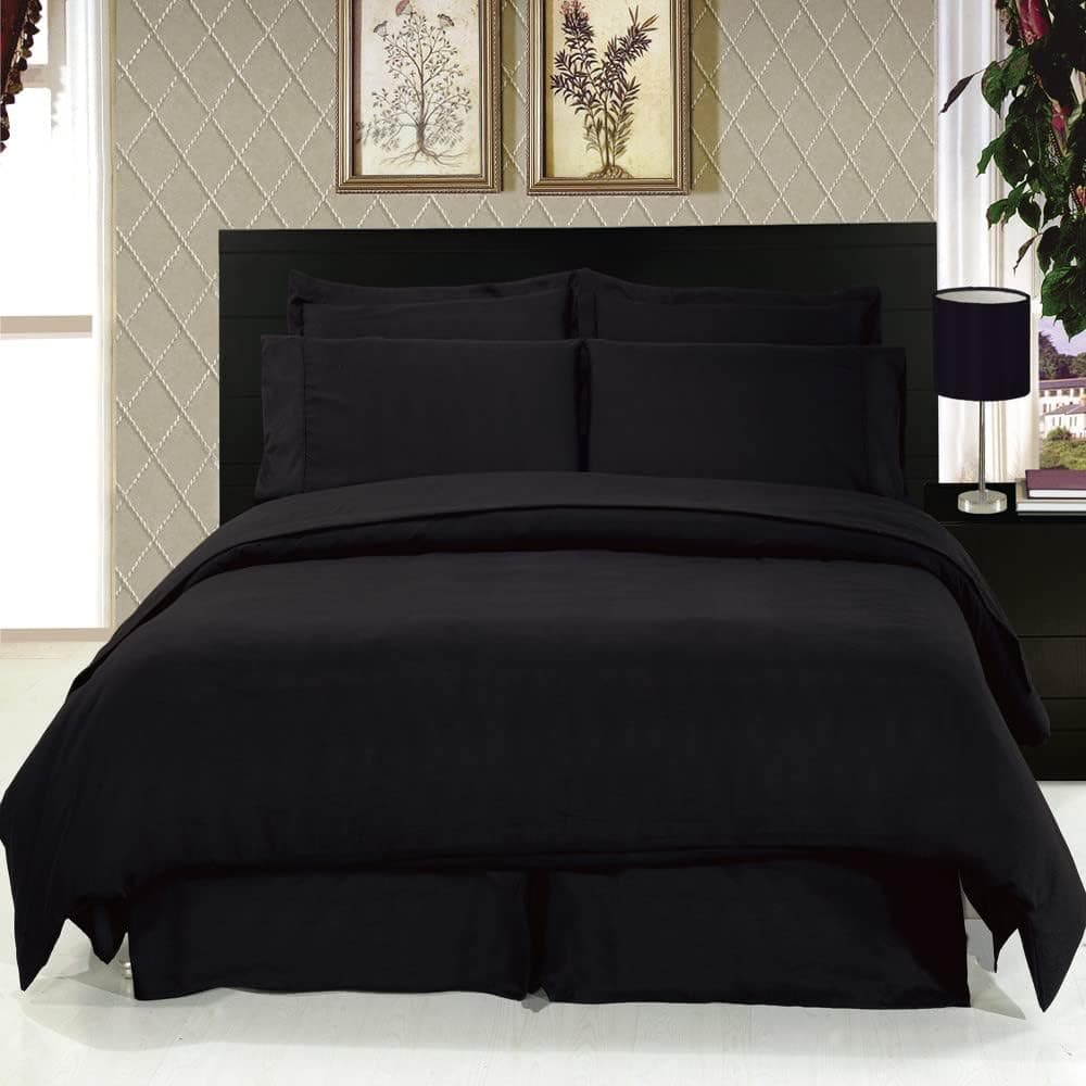 Royal Hotel's 8pc Queen size Bed-in-a-Bag Solid Black 300-Thread-Count Siberian Goose Down Alternative Comforter 100 percent Egyptian-Cotton 100% Cotton - includes sheets and Duvet Cover Sets