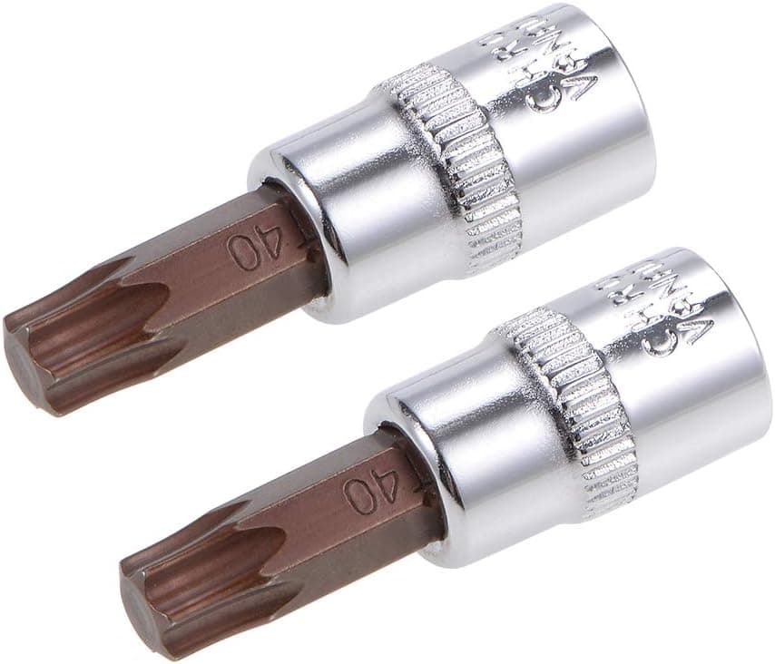 uxcell 2pcs 1/4" Drive x T40 Torx Bit Socket, S2 Steel Bits CR-V Sockets 38mm Length Use with Ratchet Wrench, Slide Bar, Extension Rod
