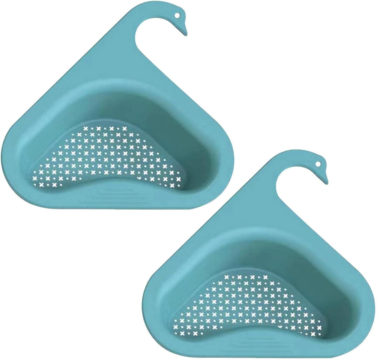 2Pcs Swan Drain Basket Sink, Swan Shape Sink Basket, Triangular Sink Drain Shelf, Kitchen Sink Strainer Basket, Multipurpose Drain Basket Sink Swan Strainer Hangs on Faucet, Fits All Sinks (Blue)