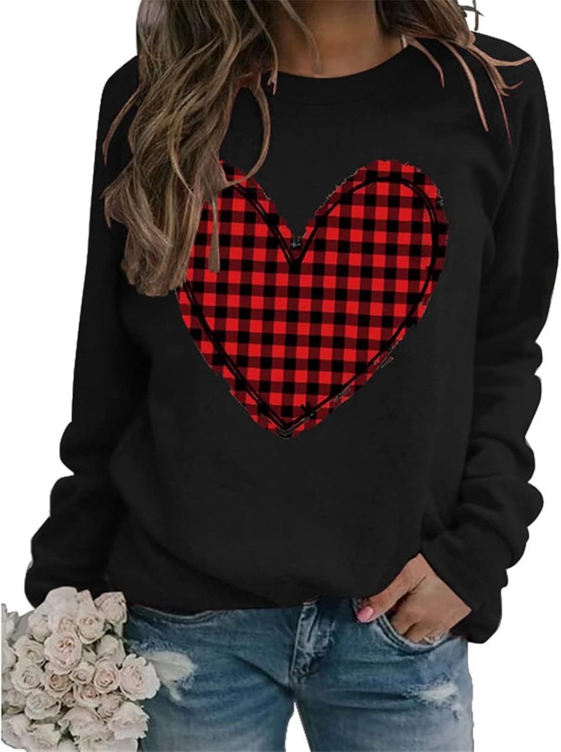 Love Heart Women's Sweatshirt Fall Pullover Tops Valentine's Day Crew Neck Long Sleeve Graphic Sweatshirt