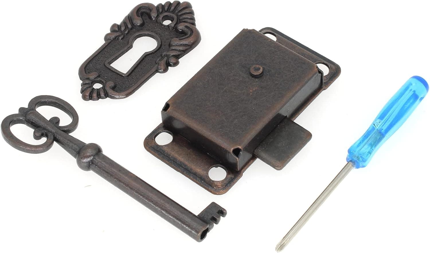 Retro Style Desk Drawer Lock Antique Cabinet Cupboard Furniture Decorative Lock with Key and Mounting Screws for Office Desk/Jewelry Box [FDXGYH, Red Bronze]