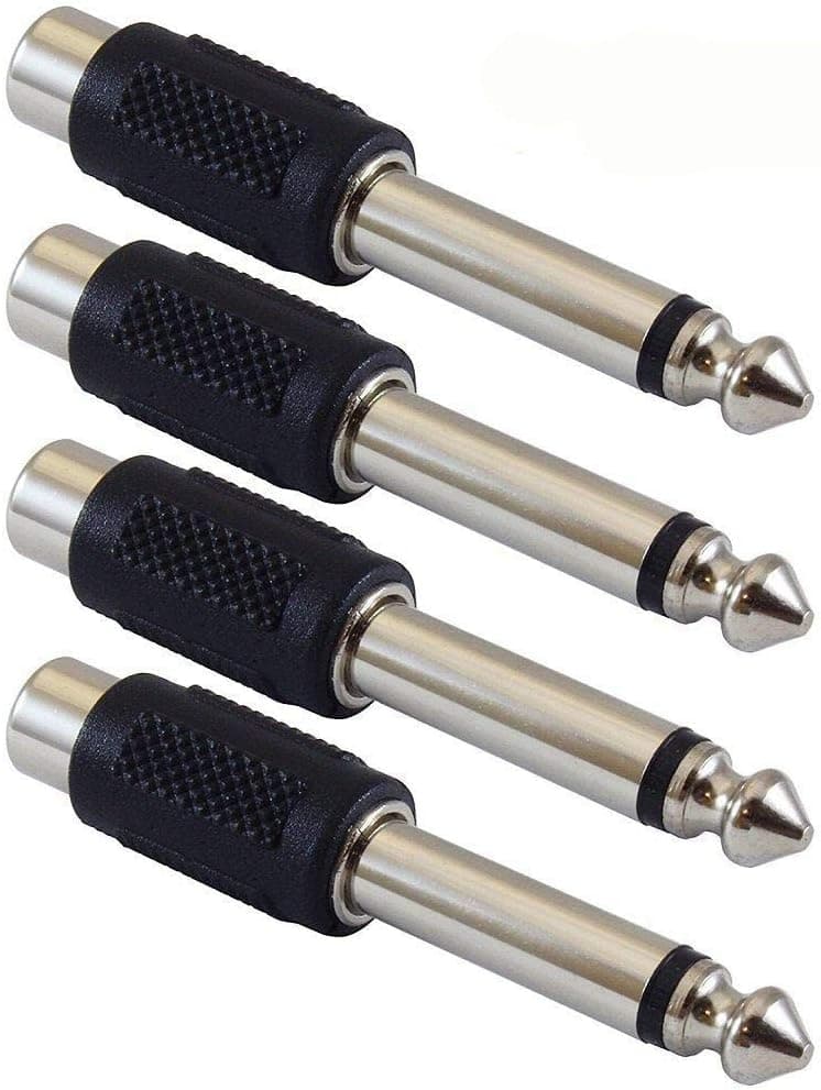 Nickel Plated RCA Female to 1/4" TS Audio Molded Adapter,Suitable for Cameras, Headphones, Instruments,Speakers, MP3 Players (Pack of 4)