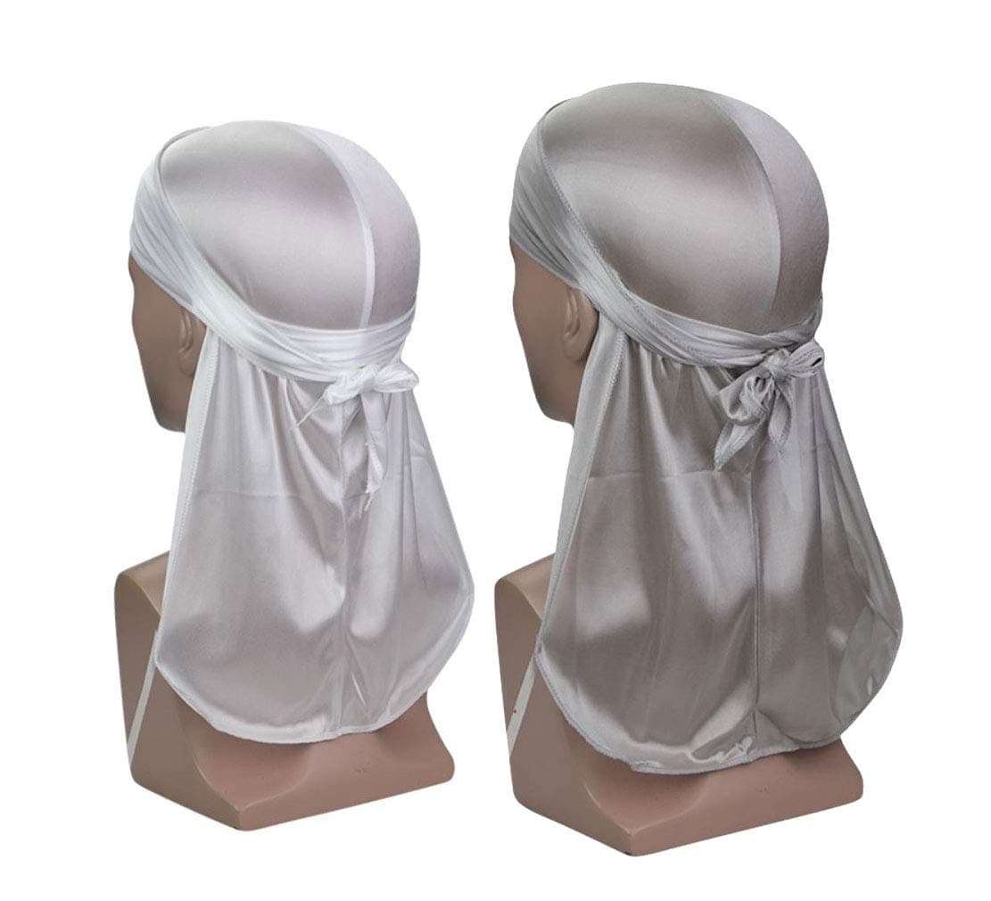 Silky Satin Durags for Men, 2 Pack Designer Satin Doo Rag Head Wraps Long Tail Beanies Waves Headwraps Do Rags Cap