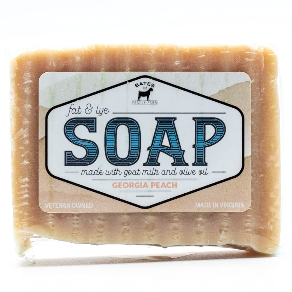 Bates Family Farm Goat Milk Bar Soap - Old Fashioned Handmade Fat and Lye Soap for face and body, made in the USA (Georgia Peach)