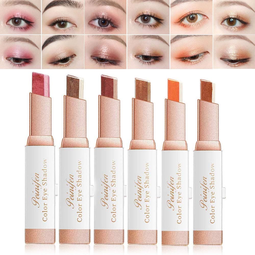 BeautyZ 6Pcs Eye Shadow Stick Two-Tone Eyeshadow Stick Waterproof Gradient Matte Glitter Makeup Eye Shadow Pen Lazy Eyeshadow Makeup Novice, OIR1052J8WN07DQGNO