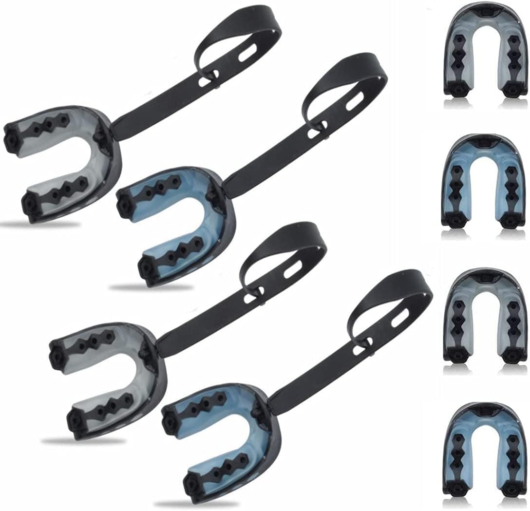 Football Mouth Guard, 4-Pcs Mouth Guard Sports Football Mouth Guard Sport Hockey Mouthguard with Strap, Football Mouthpiece for Professionals and Beginners & Basketball, Lacrosse, MMA, Boxing